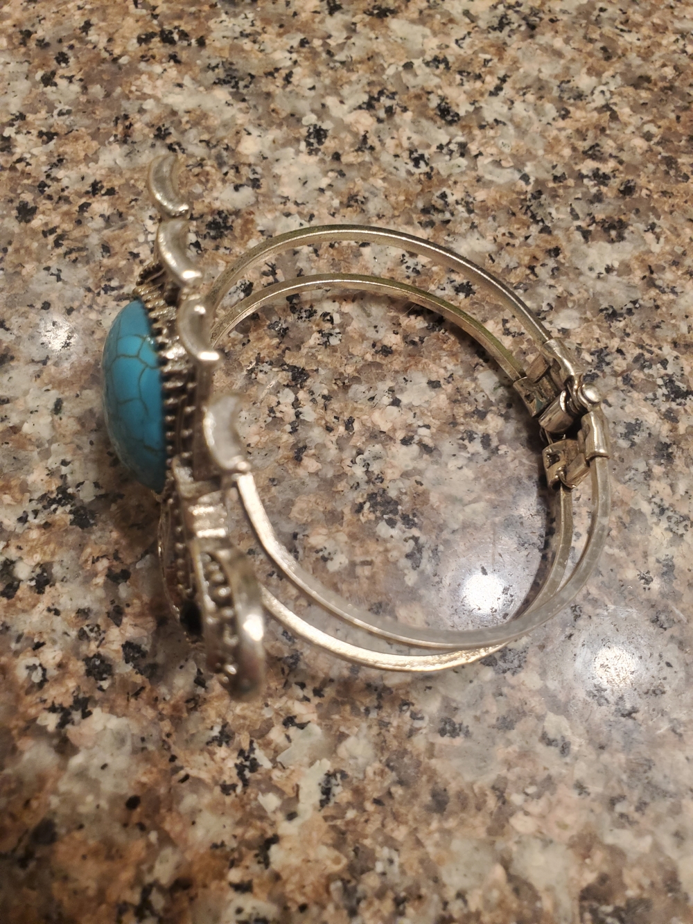 Turquoise Stone Silver Elephant Cuff Bracelet - Women Jewelry - Picture 5 of 5